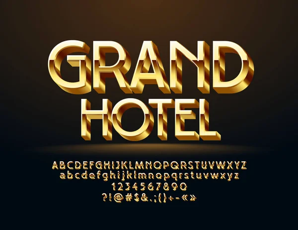 Logo Vector Golden Grand Hotel Caratteri Lucidi Chic Lettere Numeri — Vettoriale Stock