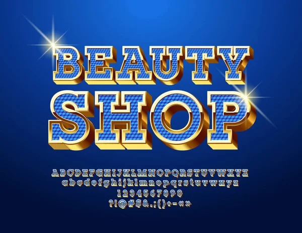 Vector Logotype Text Beauty Shop Chic Font Elite Set Blue — Stock Vector
