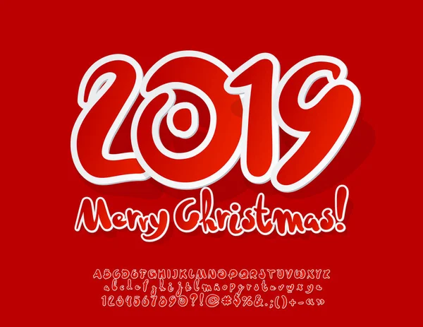 Vektor Sticker Stil Traditionelle Frohe Weihnachten 2019 Grußkarte Für Kinder — Stockvektor