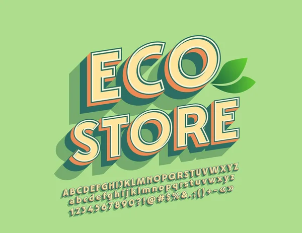 Vector Logo Eco Store Bright Font Beveled Alphabet Letters Set — Stock Vector