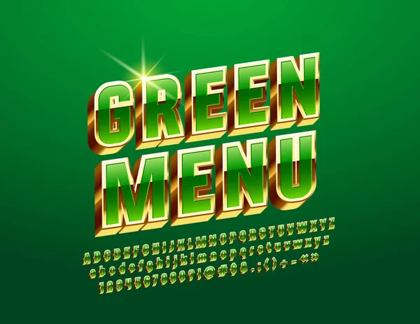 Logo Lusso Vettoriale Green Menu Con Carattere Luminoso Lettere Dell — Vettoriale Stock