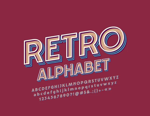 Vector Retro Alphabet Letters Numbers Symbols Vintage Bright Font — Stock Vector