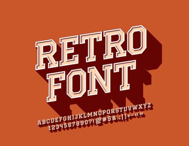 Vektör Retro alfabe seti döndürülmüş. Zarif vintage 3d yazı tipi.