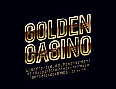 Vektör şık Logo Golden Casino. Döndürülmüş parlak yazı tipi. Parlak alfabesi harfleri, sayıları ve sembolleri.