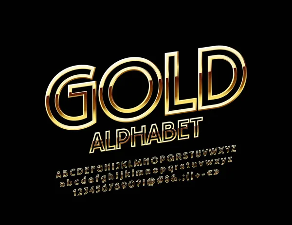 Vektor Goldenes Alphabet Schicke Reihe Eleganter Buchstaben Zahlen Und Symbole — Stockvektor