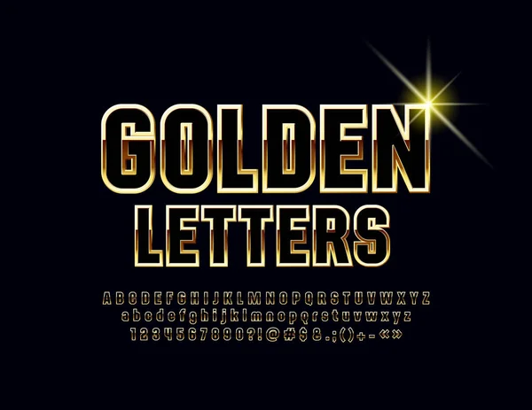 Vector Chic Bright Font Letras Números Símbolos Alfabeto Preto Dourado —  Vetores de Stock