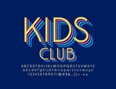 Vektör parlak Logo Kids Club yazı tipi. Çocuk şirin alfabesi harfleri ayarla.