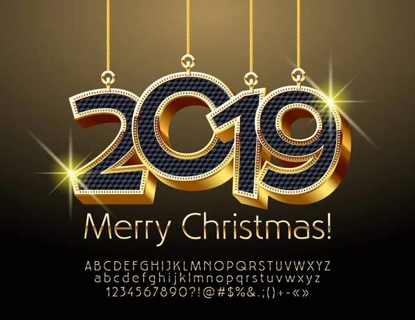 Vector Greeting Card Merry Christmas 2019 Stylish Slim Font — Stock Vector