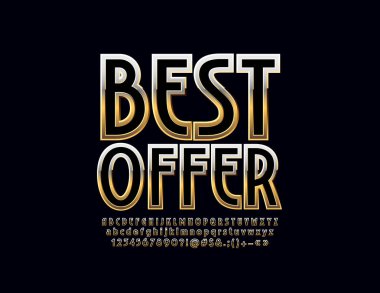 En iyi teklif işareti pazarlama, iş, reklam için vektör. Lüks altın alfabe. Parlak yazı tipi