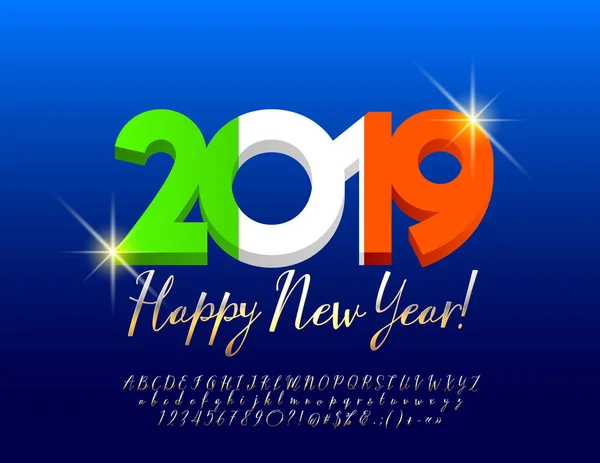 Vector Wenskaart Happy New Year 2019 Met Italiaanse Vlag Handschrift — Stockvector