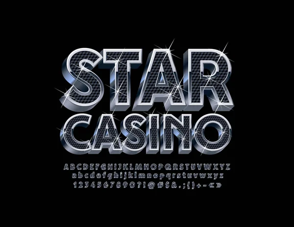 Vektor Star Casino Znak Bohatými Písmo Elegantní Stříbrné Černé Abeceda — Stockový vektor