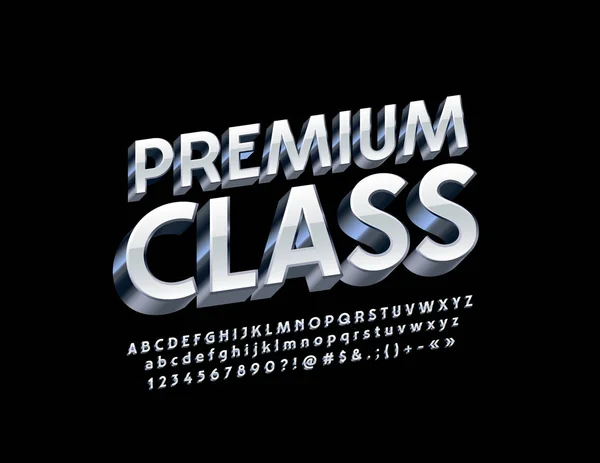 Vektor Premium Klasse Silber Und Weiß Schrift Exklusive Buchstaben Zahlen — Stockvektor