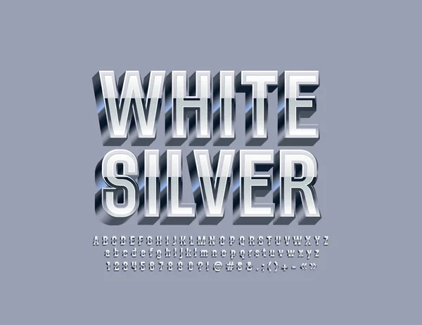 Vektor Weiße Und Silberne Schrift Schicke Buchstaben Zahlen Und Symbole — Stockvektor