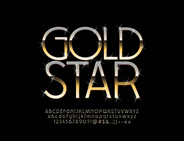 Vector Chique Logo Gold Star Fonte Brilhante Com Estrelas Cintilantes — Vetor de Stock