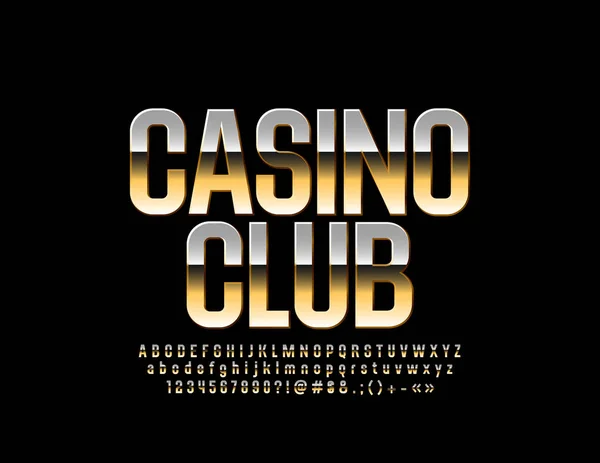 Vector Luxo Casino Club Emblem Colden Glossy Font Letras Números — Vetor de Stock