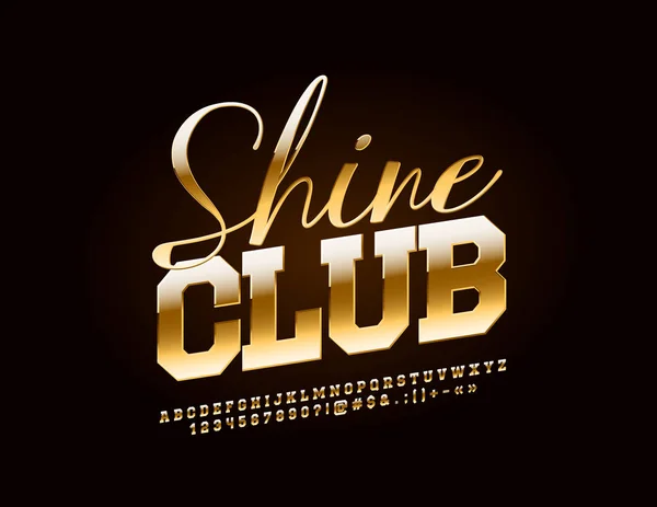Logo Vettoriale Elegante Shine Club Con Alfabeto Dorato Lettere Numeri — Vettoriale Stock