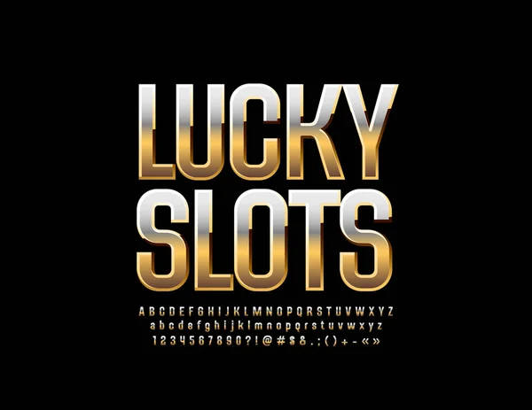 Vektör Casino logo şanslı yuvaları. Metalik degrade yazı tipi. Lüks alfabesi harfleri, sayıları ve sembolleri.