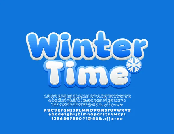 Emblema Vectorial Tiempo Invierno Con Los Niños Estilo Fuente Letras — Vector de stock