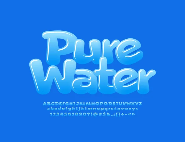 Emblema Agua Pura Vectorial Con Fuente Brillante Gradiente Azul Letras — Vector de stock