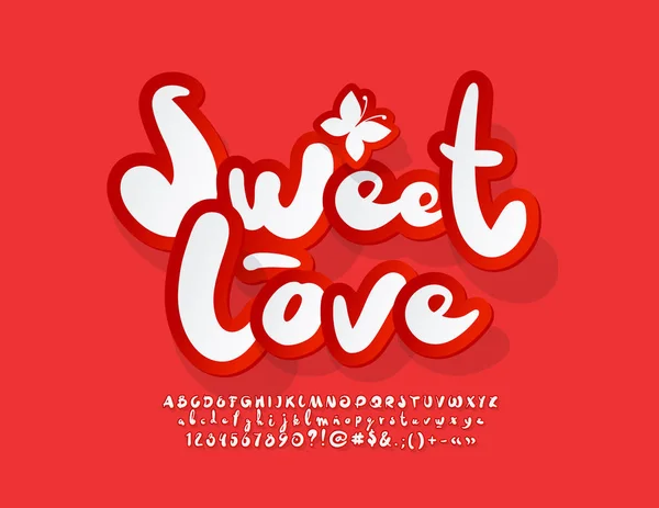 Vector Romântico Logo Sweet Love Handwritten Font Conjunto Letras Números — Vetor de Stock