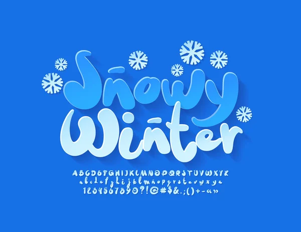 Vector Bonito Cartão Inverno Nevado Com Flocos Neve Fonte Manuscrita — Vetor de Stock