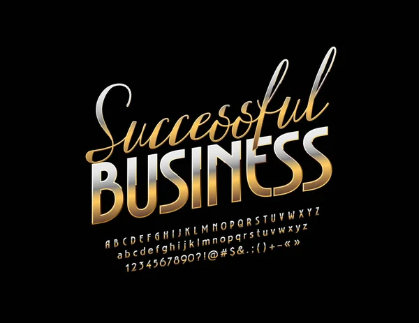 Emblema Oro Vettoriale Business Successo Gradiente Metallico Font Lettere Alfabetiche — Vettoriale Stock