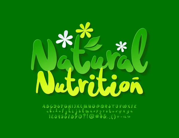 Banner Ecológico Nutrición Natural Vectorial Con Fuente Verde Letras Números — Vector de stock