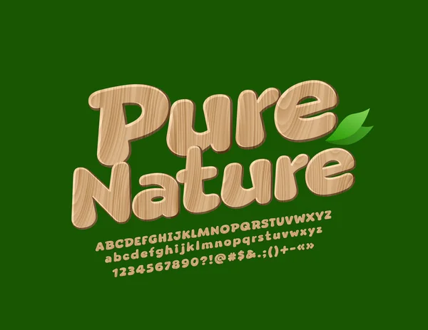 Logo Kayu Vektor Pure Nature Dengan Huruf Bertekstur Huruf Alfabet - Stok Vektor