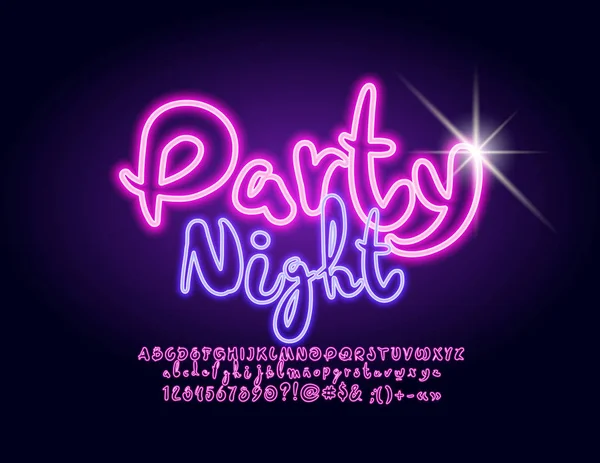 Vector Neon Poster Party Night Set Colorful Glowing Alphabet Letters — Stock Vector