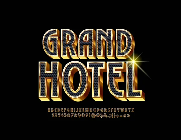 Vektor Fényes Jel Grand Hotel Elegáns Betűkészlet Luxus Fekete Arany — Stock Vector