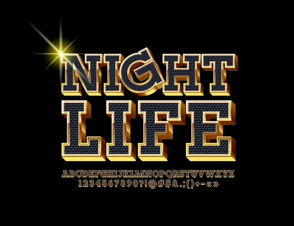 Διάνυσμα Φωτεινό Έμβλημα Νυχτερινή Ζωή Πολυτελή Μαύρο Και Χρυσό Γραμματοσειρά — Διανυσματικό Αρχείο