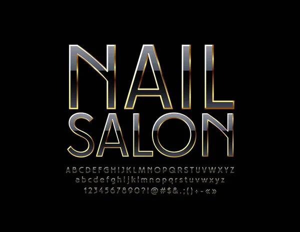 Vector Stylish Emblem Text Nail Salon Chic Black Golden Font — Wektor stockowy