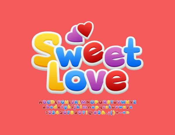 Emblema Romântico Vetor Sweet Love Fonte Engraçada Colorida Letras Números — Vetor de Stock