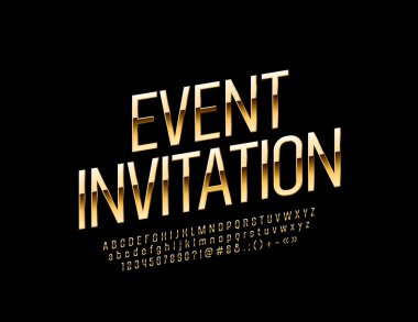 Zarif yazı tipi ile vektör altın olay davetiyesi. Şık Alfabe harf, sayı ve sembol kümesi
