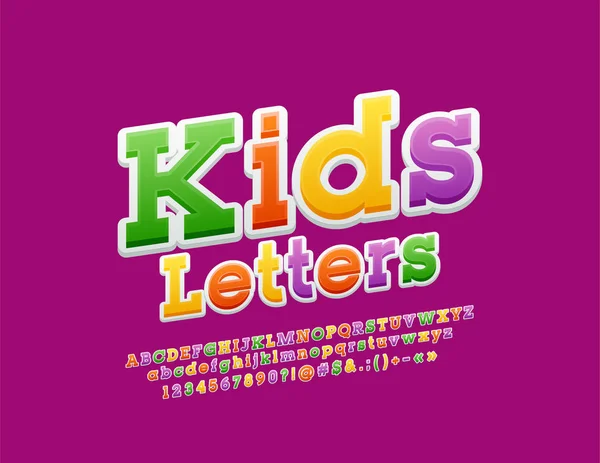 Alphabet Drôle Vectoriel Coloré Lettres Nombres Symboles Police Ludique Lumineuse — Image vectorielle
