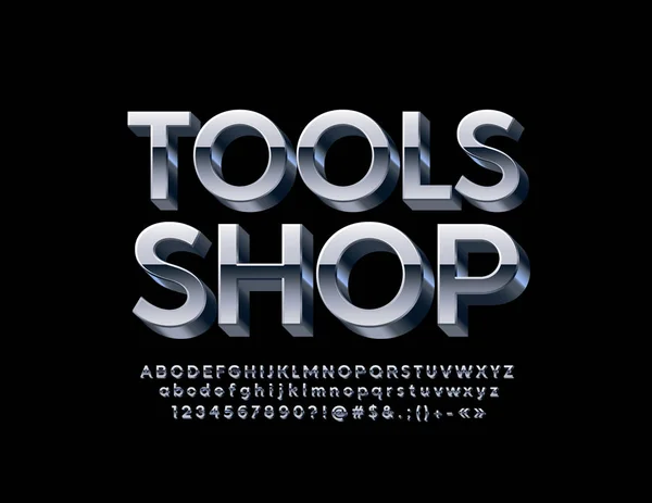 Vector Industrieel Logo Gereedschap Shop Met Metallic Lettertype Zilveren Letters — Stockvector