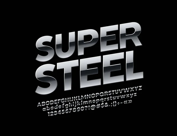 Vector Super Steel Font Letras Números Símbolos Rotados Del Alfabeto — Vector de stock