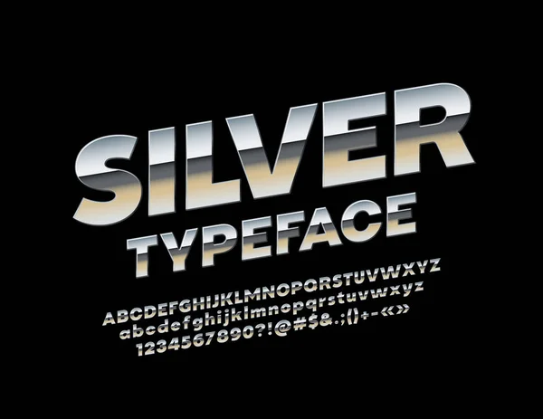 Polices Tournées Vectorielles Silver Font Alphabet Supplémentaire Métallique Lettres Chiffres — Image vectorielle