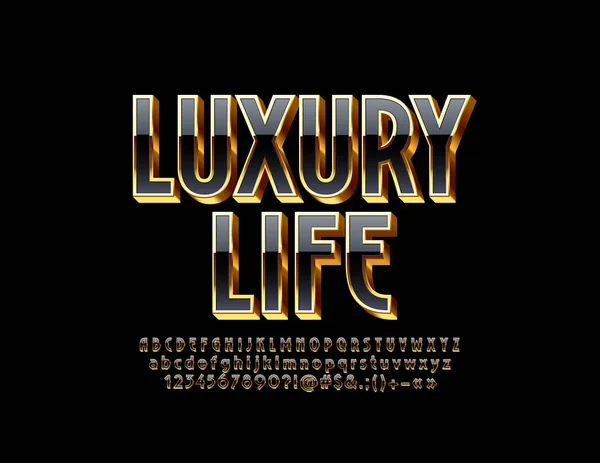 Vector Brilhante Sinal Vida Luxo Fonte Elegante Elegantes Letras Preto — Vetor de Stock