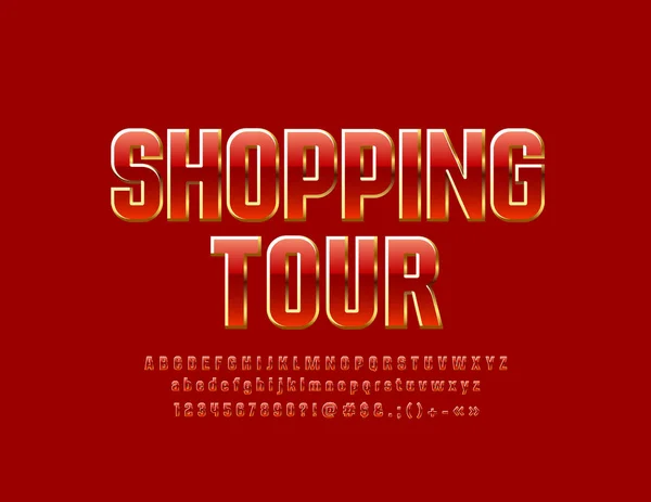 Вектор Яркий Вывеска Shopping Tour Красный Золотой Глянцевый Шрифт Письма — стоковый вектор