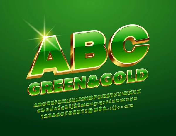 Vector Groen Gouden Luxe Lettertype Chique Alfabet Letters Getallen Symbolen — Stockvector