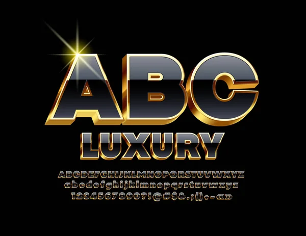 Vector Luxury Golden Black Font Letra Alfabeto Chique Números Símbolos — Vetor de Stock