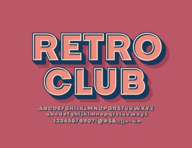 Vektör Retro amblemi Retro Club tarz. Serin Vintage hipster kümesi 3d alfabesi harfleri, sayıları ve sembolleri 