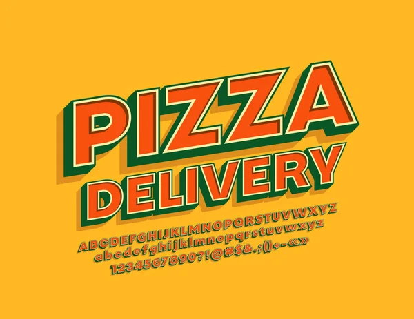 Vector Vintage Stílusú Logotípus Pizza Delivery Hűvös Betűtípussal Retro Fényes — Stock Vector