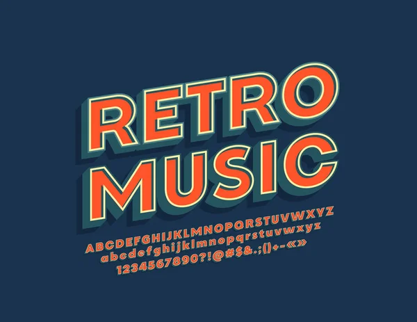 Rótulo Vetorial Retro Music Com Fonte Estilo Vintage Alfabeto Letras — Vetor de Stock