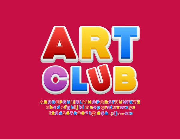 Vector Colorful Emblem Art Club Kids Font Bright Children Alphabet — Stock Vector