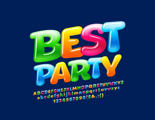 Emblème Vectoriel Coloré Best Party Police Brillante Brillante Alphabet Décoratif — Image vectorielle