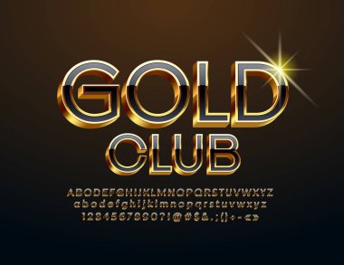 Vektör lüks amblemi Gold Club. Altın ve siyah alfabesi harfleri, sayıları ve sembolleri. Chi 3d yazı tipi 