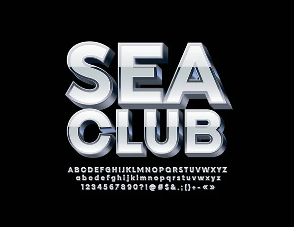 Emblemat Wektor Sea Club Białe Srebrne Litery Alfabetu Cyfr Symboli — Wektor stockowy