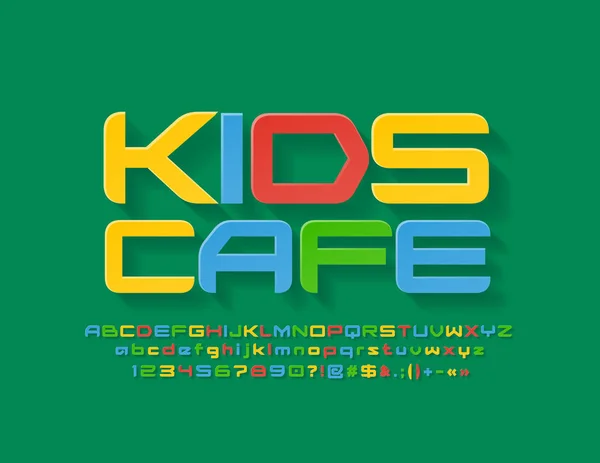 Vector Colorido Emblema Kids Café Con Estilo Font Plano Brillante — Archivo Imágenes Vectoriales